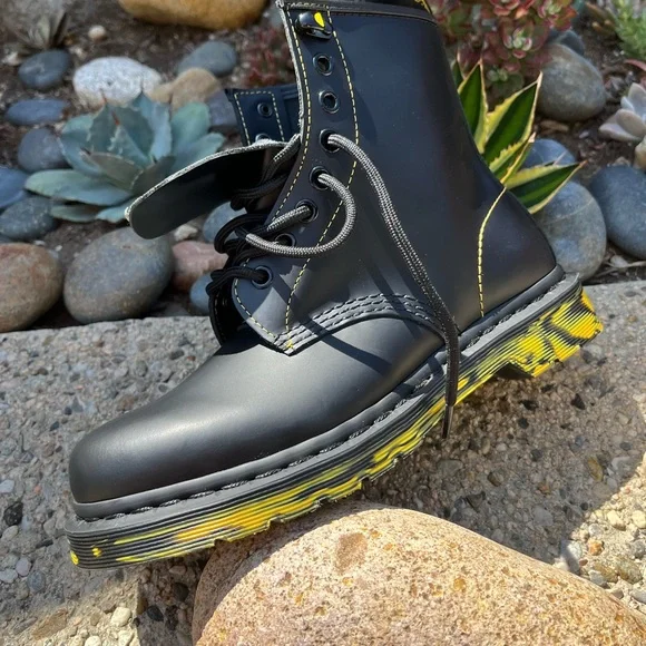 Dr. Martens Smooth Black Leather 1460 Marbled Sole Boots - Picture 7 of 16